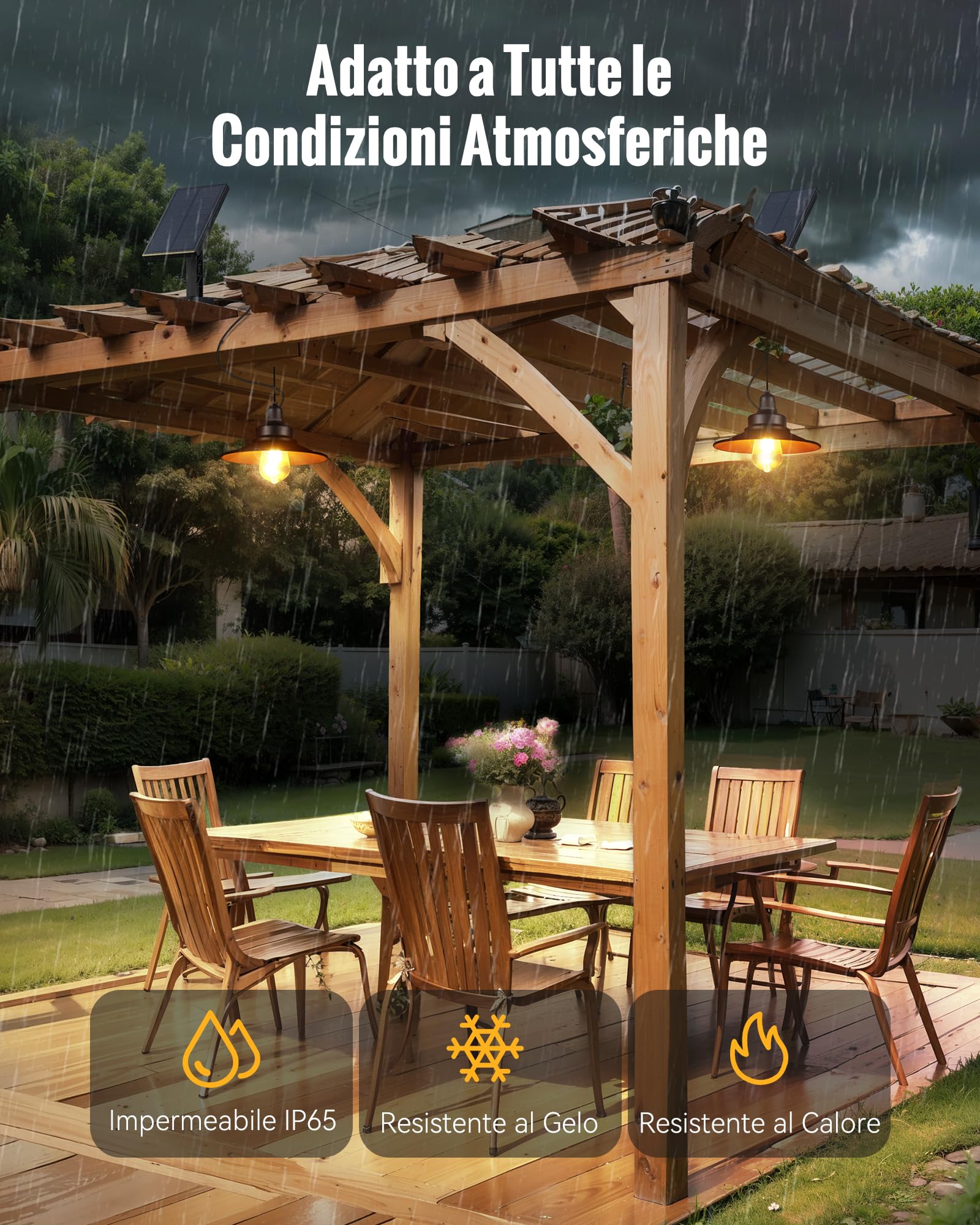 Lampada Solare Universale per Interni ed Esterni, Semplice Interruttore a Catenella, Lampadario Solare Impermeabile IP65, Adatta per Balcone, Gazebo, Garage - 2 Pezzi