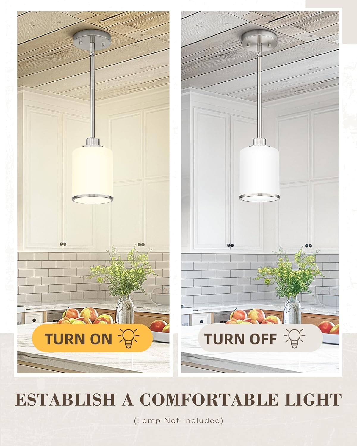 Beionxii Brushed Nickel Pendant Lights Kitchen Island 2 Pack, Hanging Lights Fixtures with Milk Glass, Kitchen Pendant Lighting Over Island, Hanging Lights for Sink Dining Room Entryway, BX-PL02BN-2