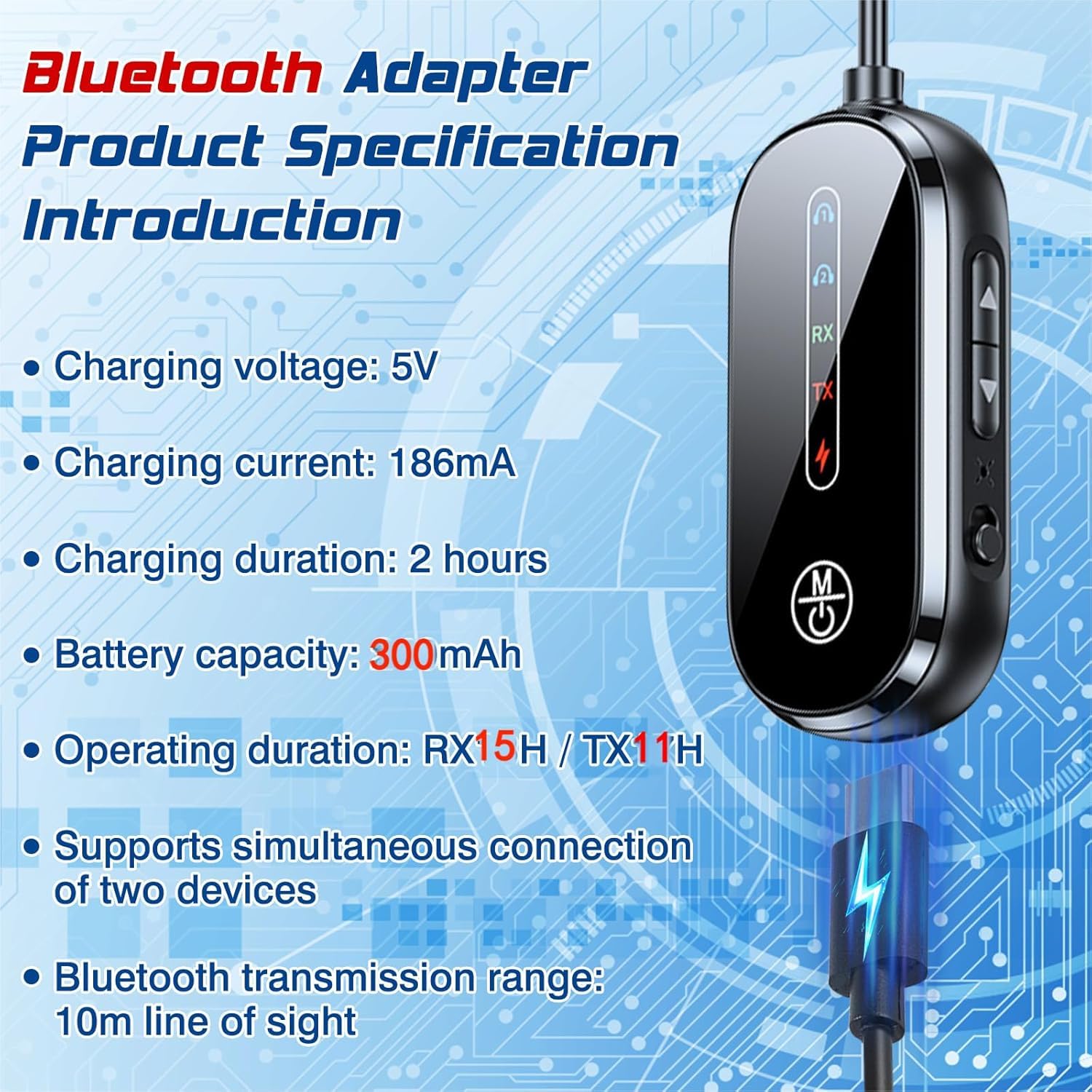 Transmisor Receptor Bluetooth 5.4, Transmisor Bluetooth para TV con AUX de 3,5 mm, 2 en 1 Emisor Receptor Bluetooth, Adaptador Bluetooth para TV para Auriculares Inalámbricos/Teléfono Inteligente
