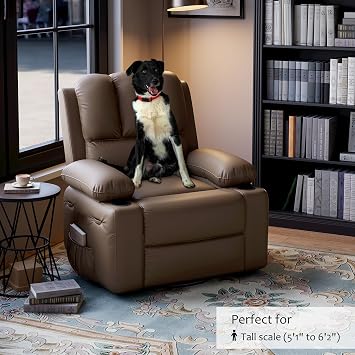 GarveeHome Leather Recliner Chair, Manual Locking Recliner Chair with Comfortable Arm and Cup Holder for Living Room CF8011 - Khaki, Medium