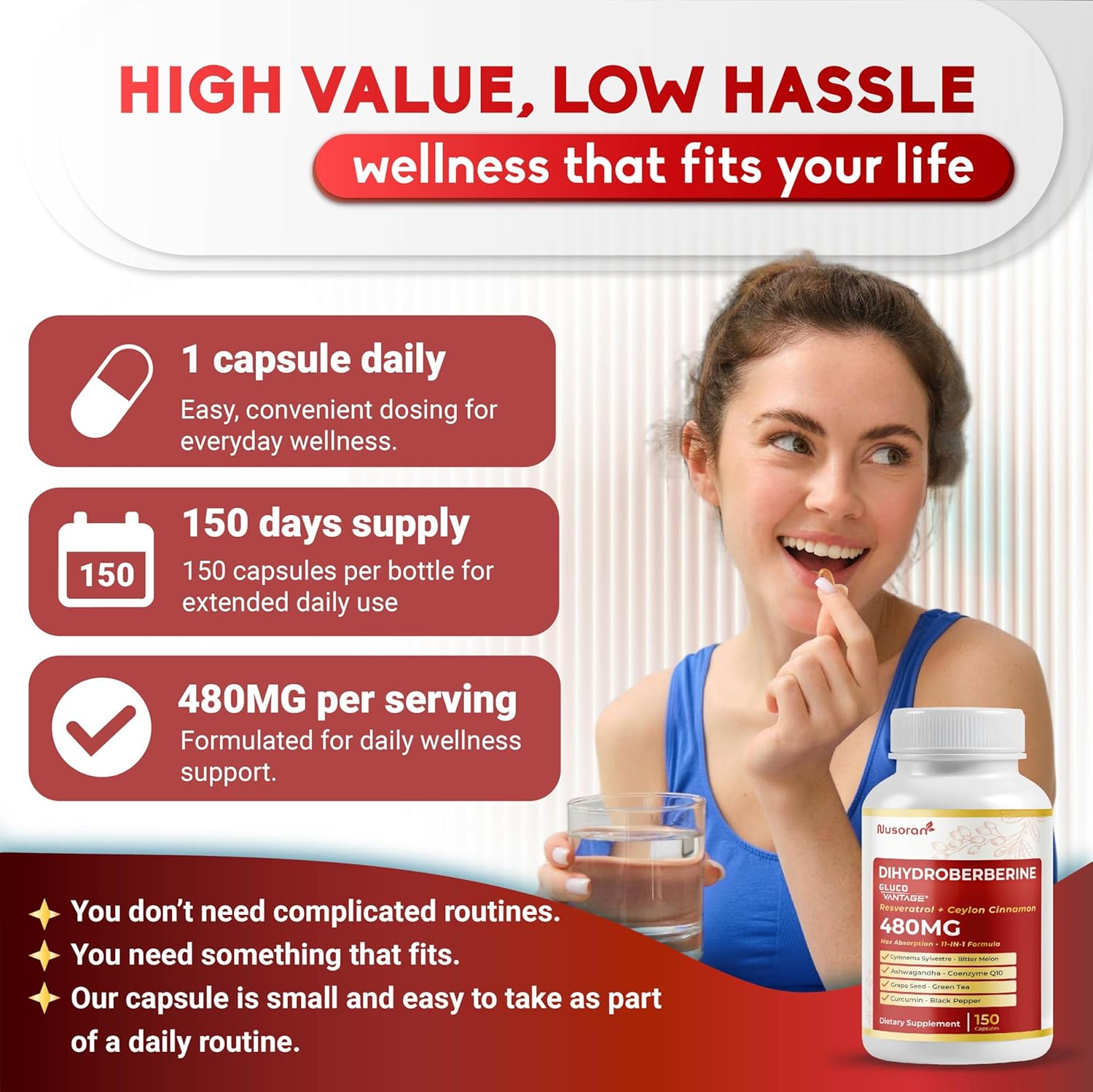 Dihydroberberine - Super Berberine - Patented GlucoVantage 810mg - 5X Absorption - with Resveratrol Cinnamon Grape Seed Extract- Support Metabolism, Digestion