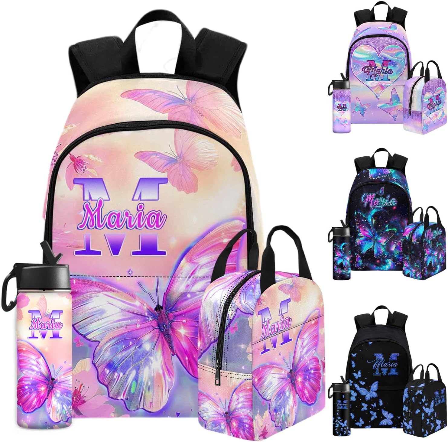 Custom Girls Backpack Colorful Shiny Ice-Cream Book Backpacks with Name Lunch Box Set Personalized Book Bags for Girl School Backpacks Bags for Back to School Work Camping