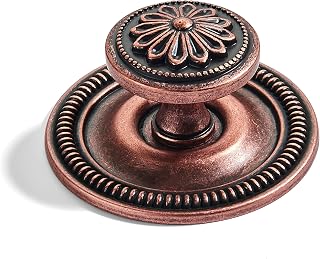 Round Antique Copper Cabinet Knob with Backplate - 321+305, 2-1/2 in (64 mm) · Zinc Alloy · 2-Pack