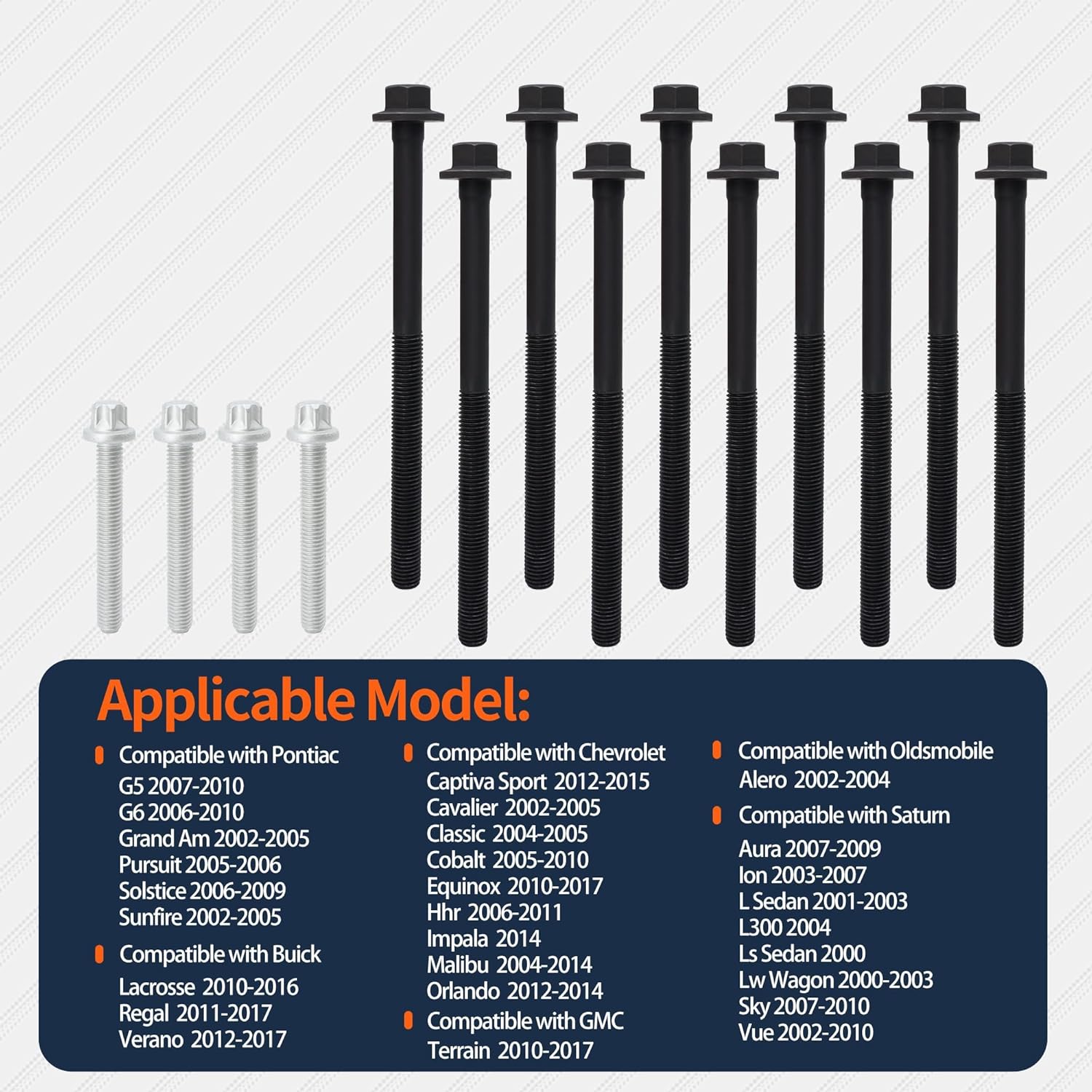 HiSport ES72196 Engine Cylinder Head Bolt Set Compatible with Buick Lacrosse Verano, Chevrolet Captiva Sport Cavalier, GMC Terrain, Oldsmobile Alero, Pontiac G5, Saturn Aura Ion L Sedan L300 LS Sedan