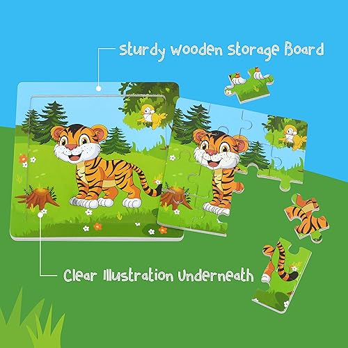 Miniatura 4 de 6 paquetes de rompecabezas de animales de madera, juguetes de aprendizaje educativo temprano, rompecabezas preescolares para niños de 2 a 5 años