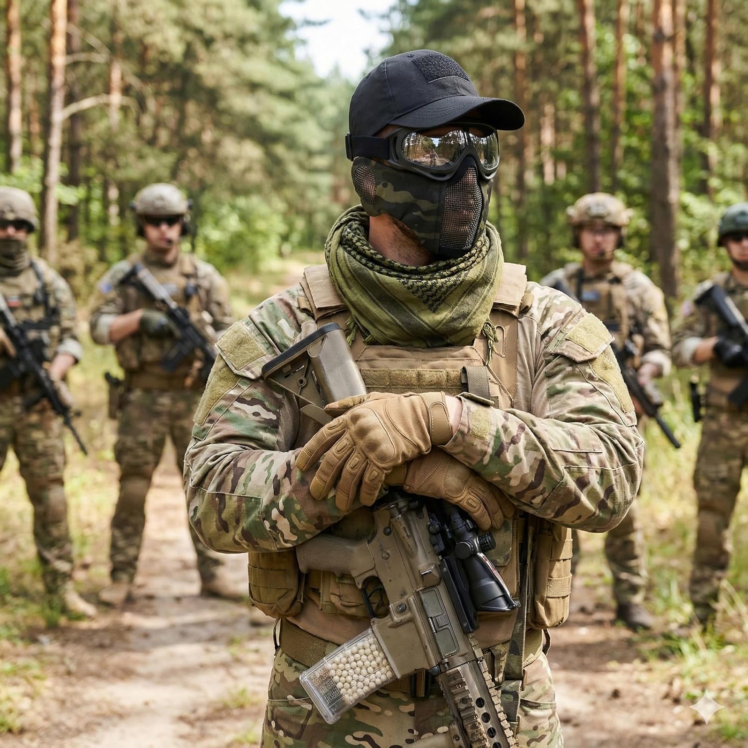 Airsoft Mask with Goggles, Foldable Half Face Airsoft Mesh Mask with Ear Protection for Paintball Shooting Cosplay CS Game
