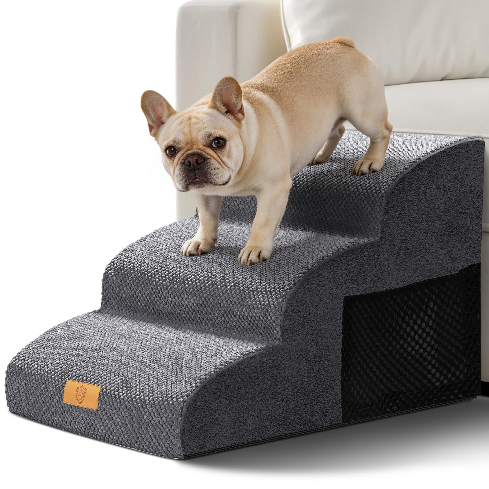 Escaliers chien en éponge haute densité avec housse lavable grise