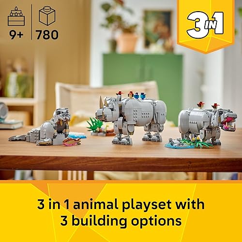 Miniatura 2 de LEGO Creator 3 en 1 Wild Animals Majestic Rinoceronte con pájaros Juguetes de construcción para niños - Juguetes de simulación Safari para niñas y