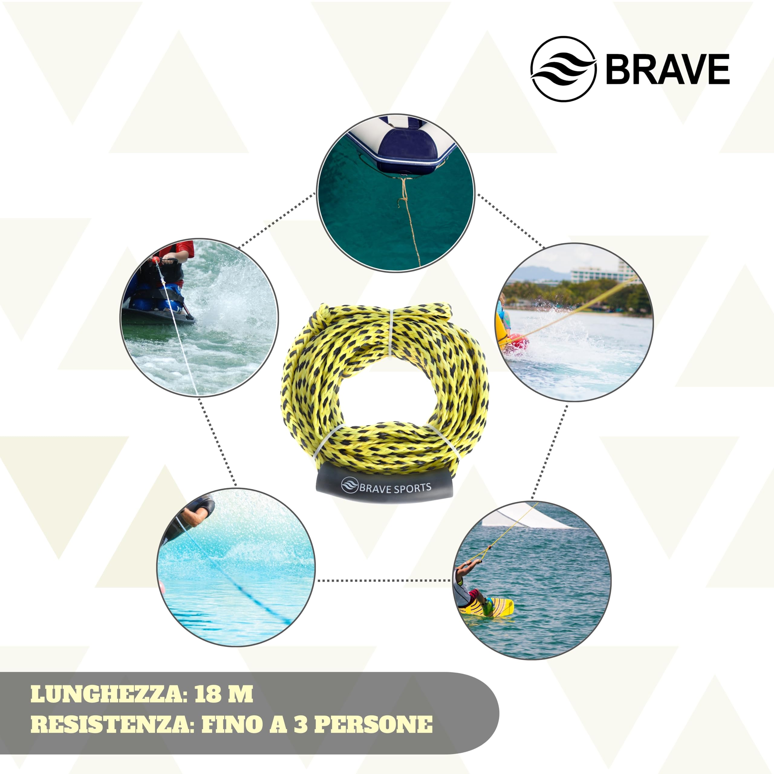Corda Traino 3K ad Alta Resistenza – 18 Metri per 1-3 Persone – Gancio Rapido per Gonfiabili, Mare e Giochi d’Acqua