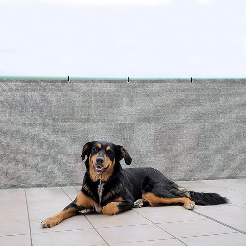 Miniatura 7 de SUNNY GUARD Valla de privacidad de 3 x 10 pies (2 piezas) de color marrón y gris, pantalla de barandilla de apartamentos, pantalla de viento