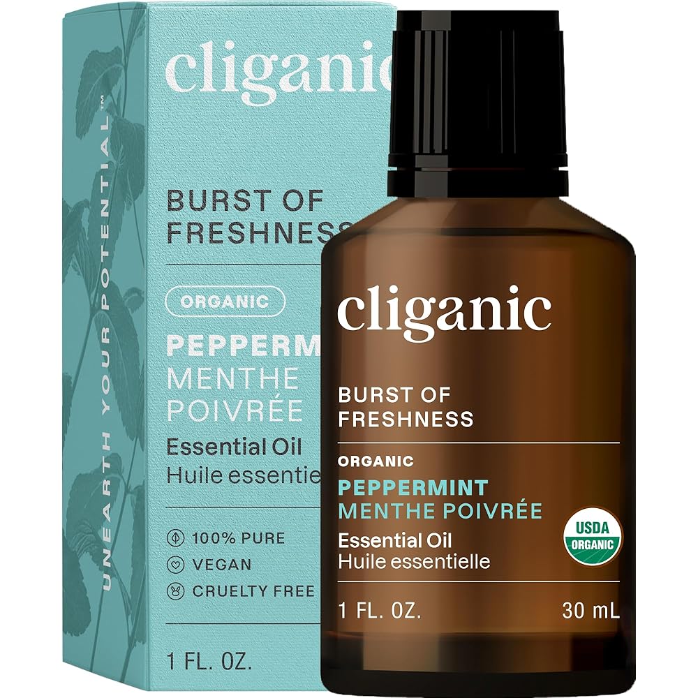 Cliganic Organic Peppermint Essential Oil, 1oz - 100% Pure Natural Undiluted, for Aromatherapy | Non-GMO Verified (Packaging May Vary)