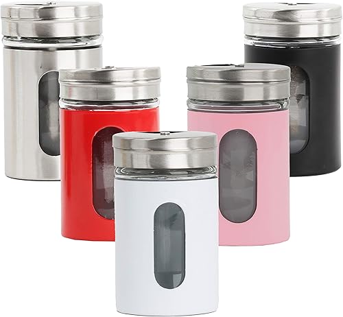 Black Red White Mix Salt Pepper Shakers Retro Spice Jars Glass - Juego de 5