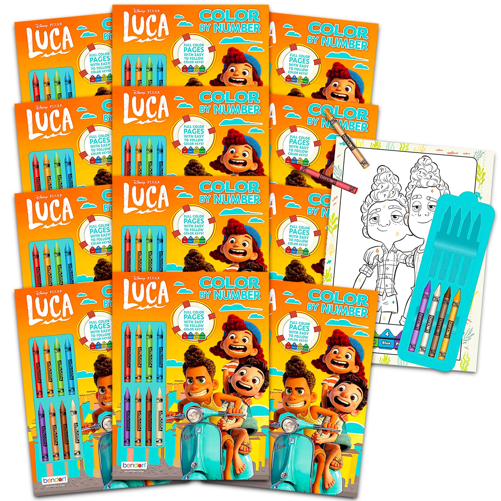 Bendon Luca Play Pack Set ~ Bundle of Disney Party Favors Coloring Book, Crayons, Stickers, and More | Disney Luca Party Supplies for Kids