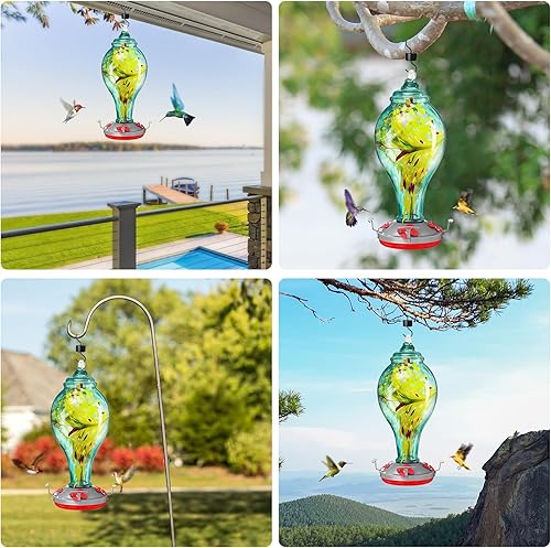 Miniatura 5 de Comedero para colibríes de 36 onzas, regalo para exteriores, a prueba de hormigas, impresionante comedero de pájaros de vidrio a prueba de fugas y
