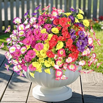 ICX 18 Bundles Artificial Faux Flowers Plants for Outdoors Decor-6 Colors