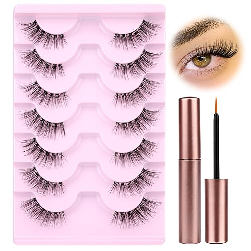 wiwoseo Pestañas de media pestañas de aspecto narural, pestañas de ojo de gato con pegamento, banda transparente, medias pestañas naturales que