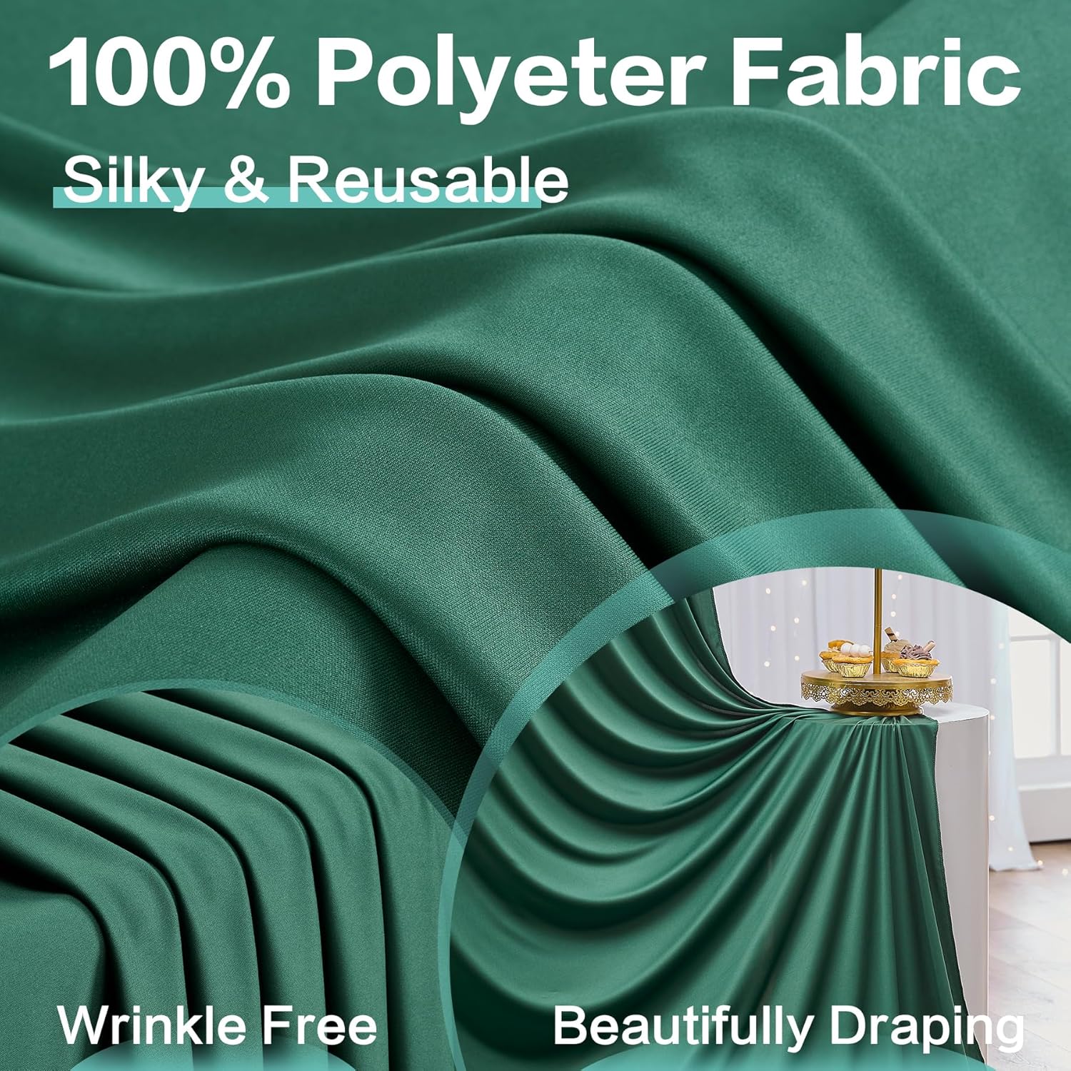 10ft x 15ft Hunter Green Wrinkle Free Backdrop Curtains for Parties,Silky Polyester Fabric Wedding Ceiling Drapes, 2 Panels 15ft Photo Back Drop Drapes for Birthday Photography Stage Background Cloth