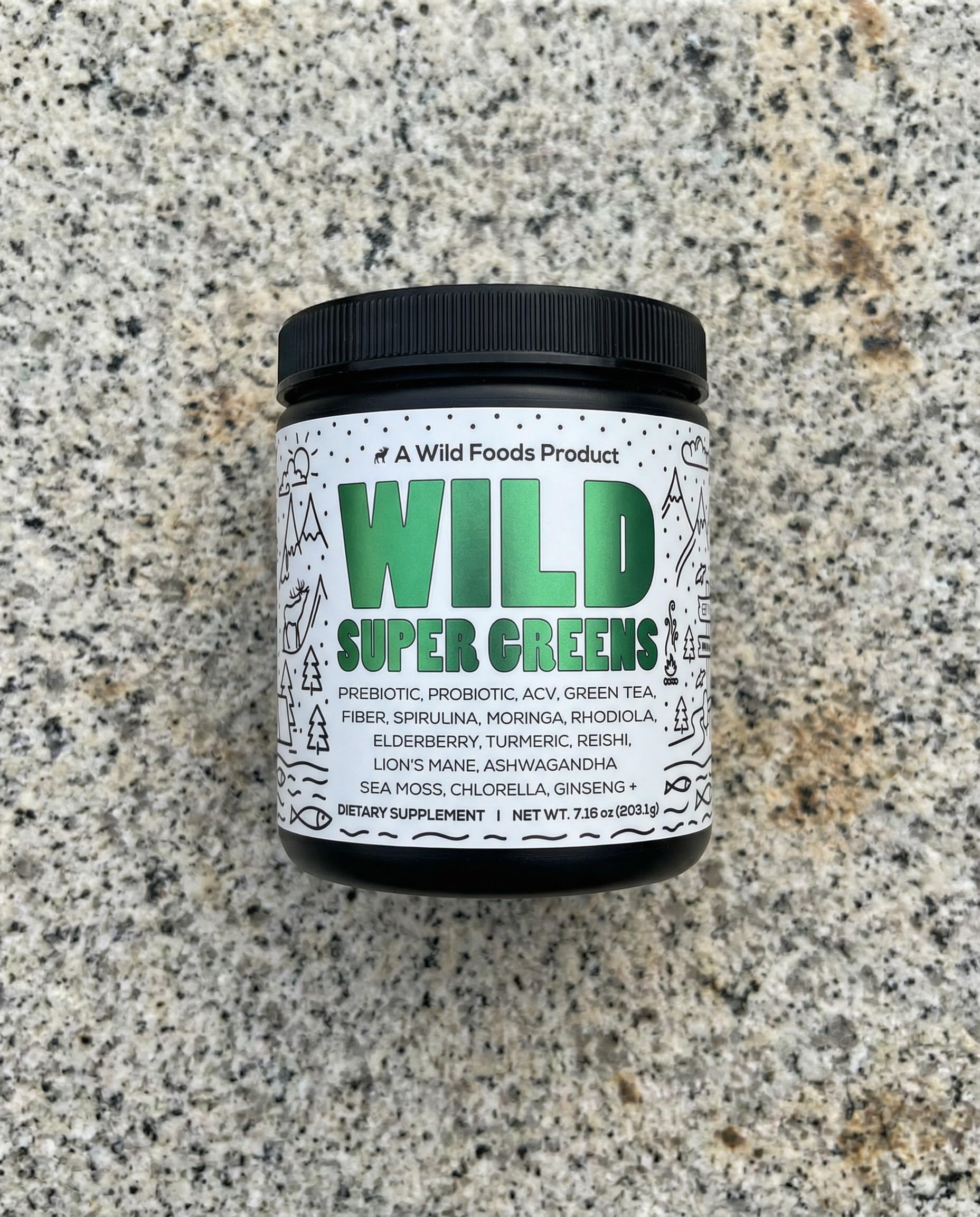 Wild Foods Raw Super Greens Powder Daily Juice Drink with Probiotics and Digestive Enzyme Blend - Whole Food Sourced, 46 Plant-Based Nutrients, Non-GMO, Spirulina, Chlorella, Wheatgrass (30 Servings)