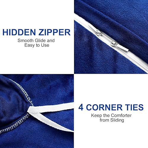 Miniatura 5 de Juego de funda de edredón de felpa esponjosa, tamaño Queen, juego de funda de edredón de terciopelo ultrasuave de lujo, 4 piezas (1 funda de edredón