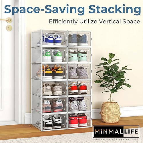 Miniatura 8 de Contenedor transparente  Paquete de 6 cajas de zapatos de plástico transparente apilables, cajas de zapatos transparentes apilables  Contenedores