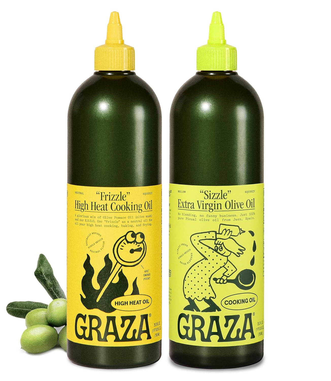 Graza Cooking Oil Bundle - Frizzle High Heat (750ml) & Sizzle Extra Virgin Cooking Oil (750ml)