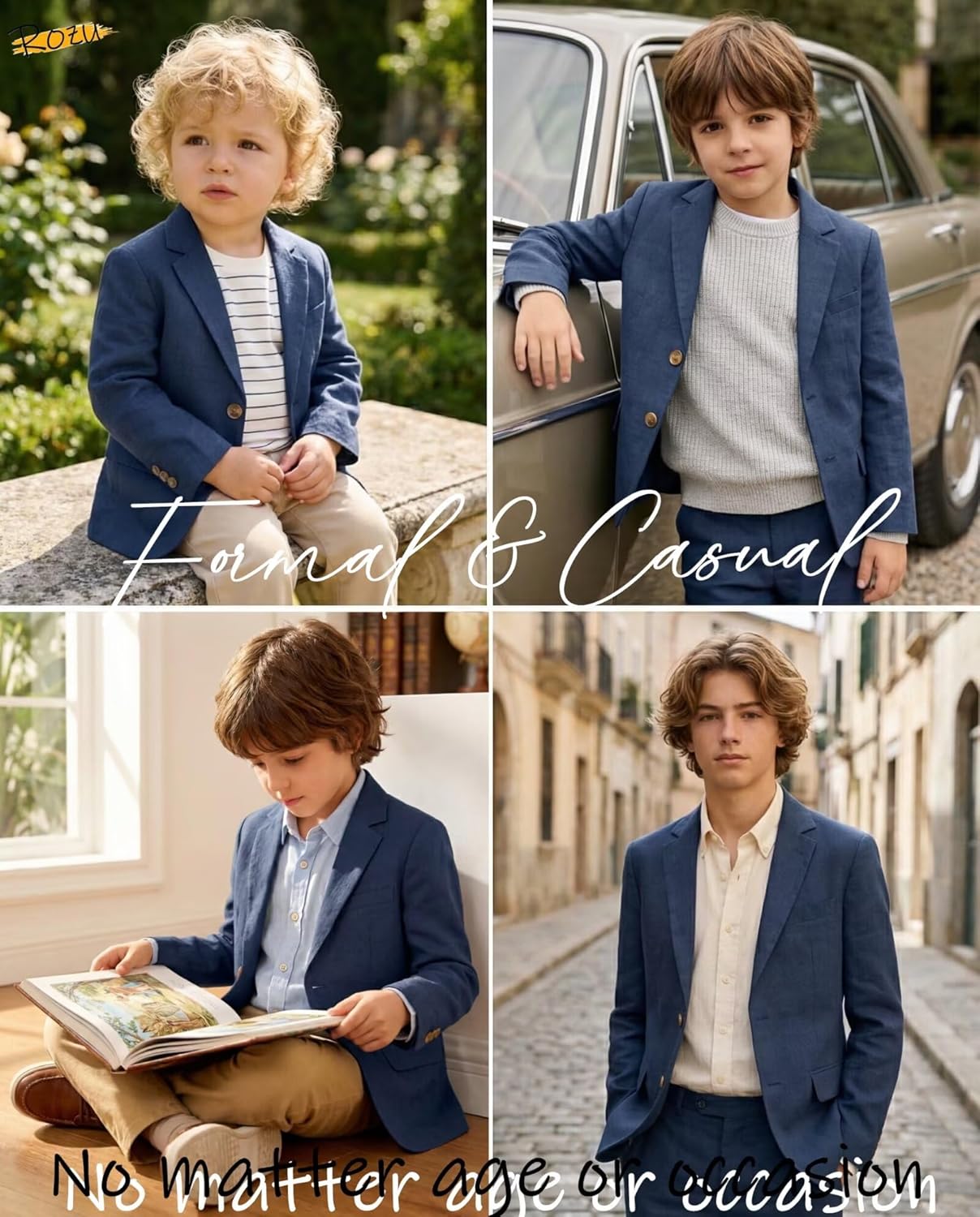 ROZU Boys Linen Suit Jacket Summer Casual Sport Coats Wedding Guest Outfit Linen Blazer for Boy School Uniform Beach Wedding