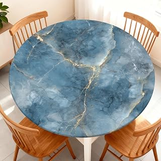 Round Fitted Tablecloth with Elastic Edge Fits 37"-44" Round Tables