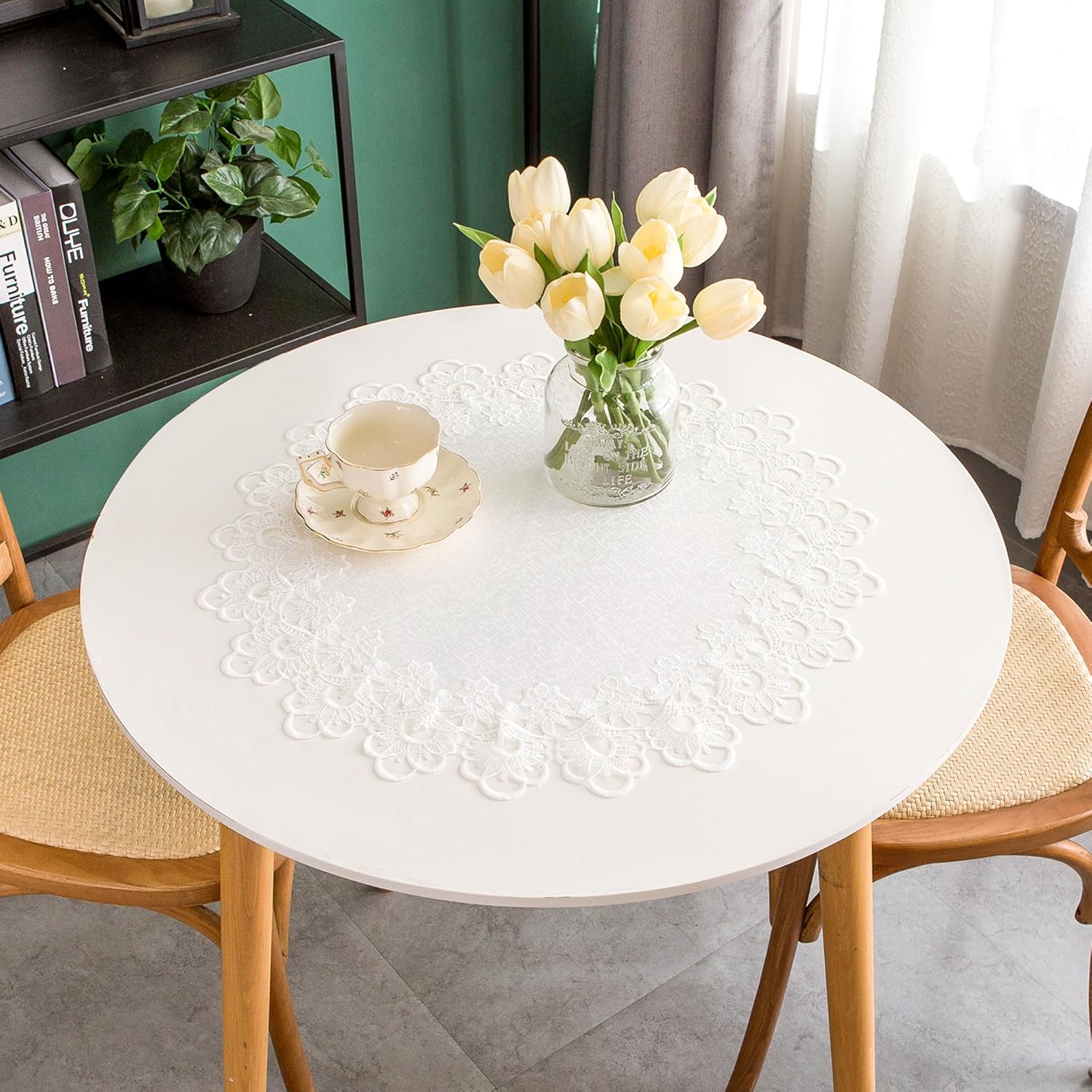 mylacerhome White Floral Lace Macrame Embroidered Round