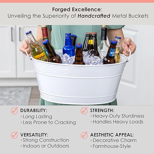 Miniatura 7 de BREKX Colt - Cubetas de hielo para fiestas, 16 botellas, hielera con asas, fácil de limpiar, acabado blanco brillante, resistente a fugas, ovalado