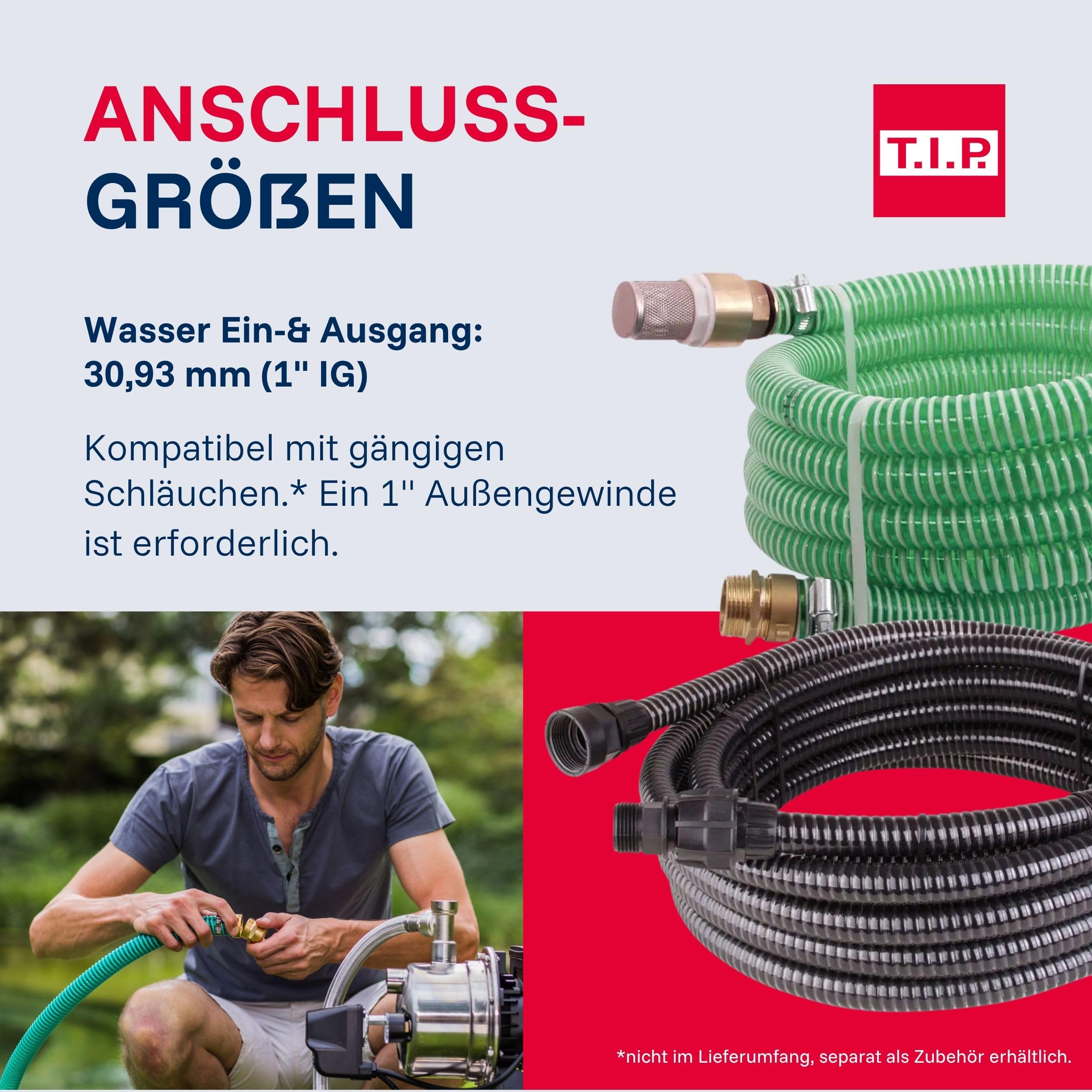 T.I.P. HWW 1200/25 Hauswasserwerk, 5.000 l/h Jetpumpe mit Gusseisengehäuse, 1.200 W, 50 m Förderhöhe & 5,0 bar Druck, Druckschaltung, 22L Kessel, selbstansaugend, effizient, leistungsstark & langlebig
