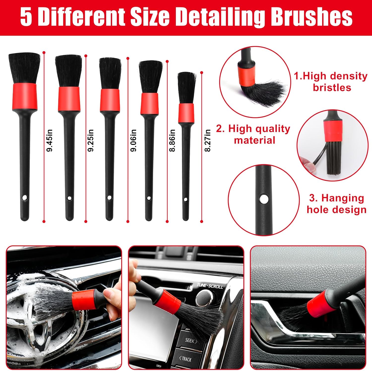 Viewsun 17PCS Car Cleaning Kit, Red Car Interior Detailing Kit with High Power Handheld Vacuum, Detailing Brush Set, Windshield Cleaner, Cleaning Gel, Complete Auto Accessories for Women Girls Gift