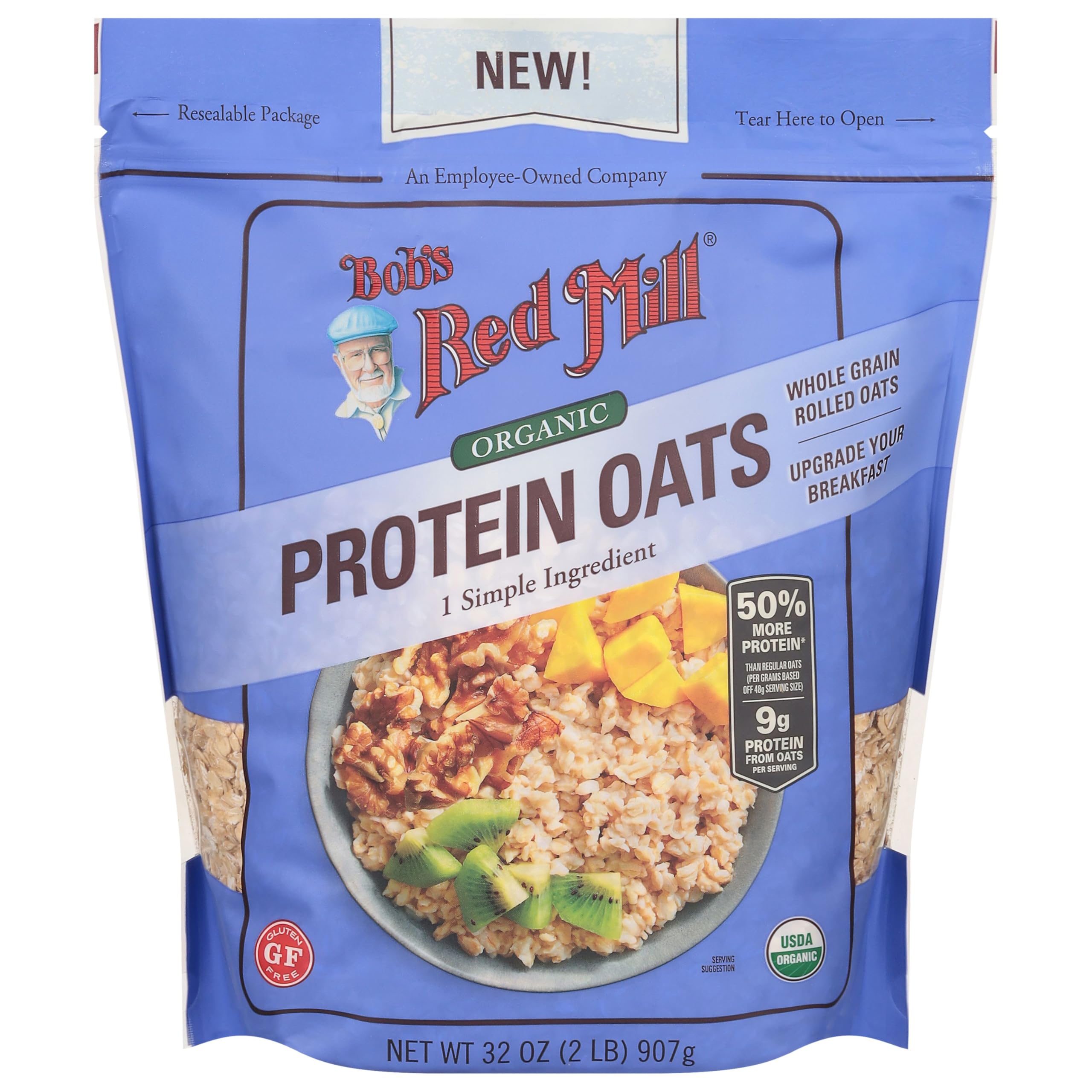 Bob's Red Mill Organic Gluten Free Protein Oats, 32oz (Pack of 1) - 9g/Serving, Non GMO, Whole Grain, Plant Based Protein, Vegan, KosherUSDA Organic