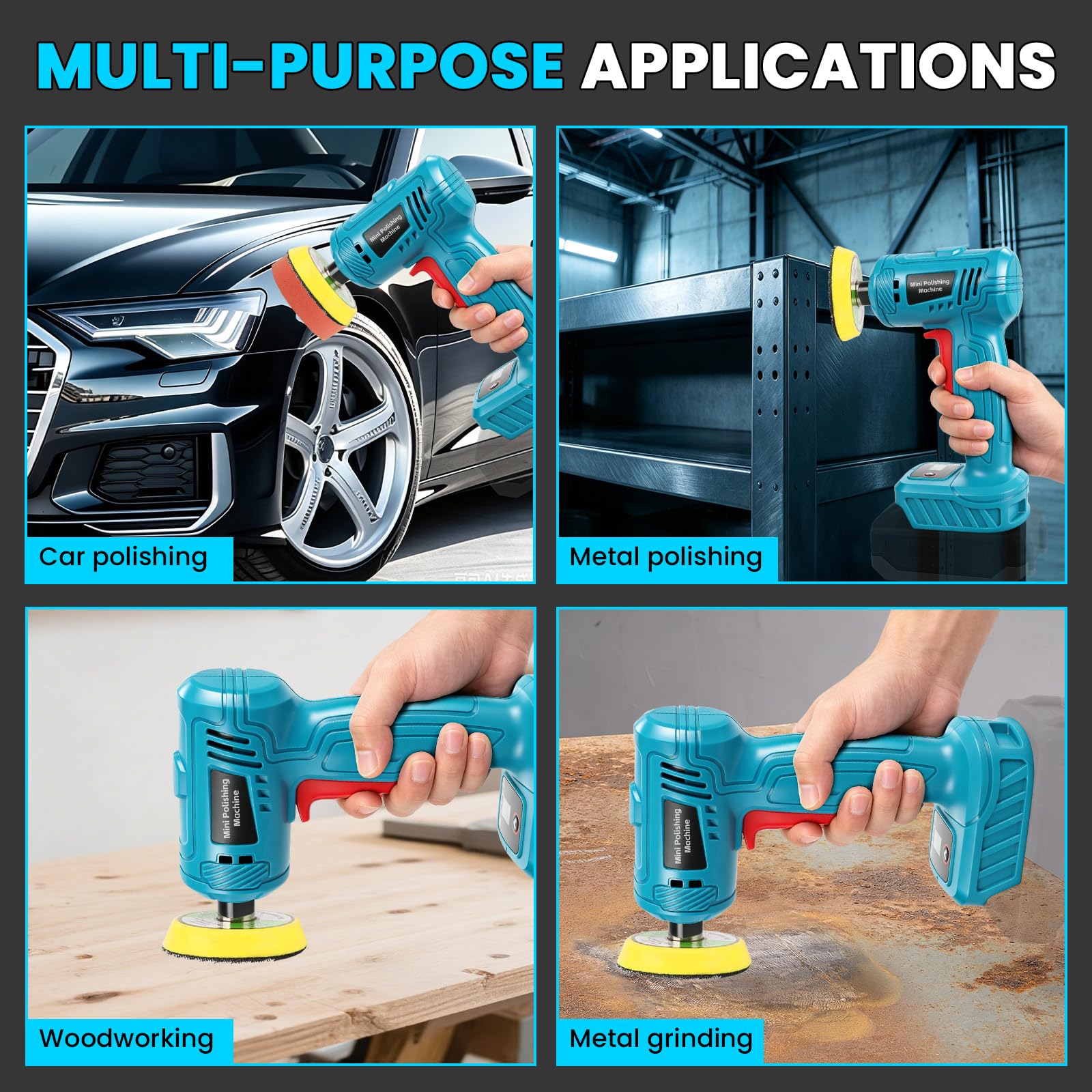 Mini Pulidora Orbital Compatible con Makita 18V 25/50/75 mm | Motor sin escobillas, pulidora compacta con discos de 25, 50 y 75 mm, lijadora inalámbrica, sin batería ni cargador incluidos