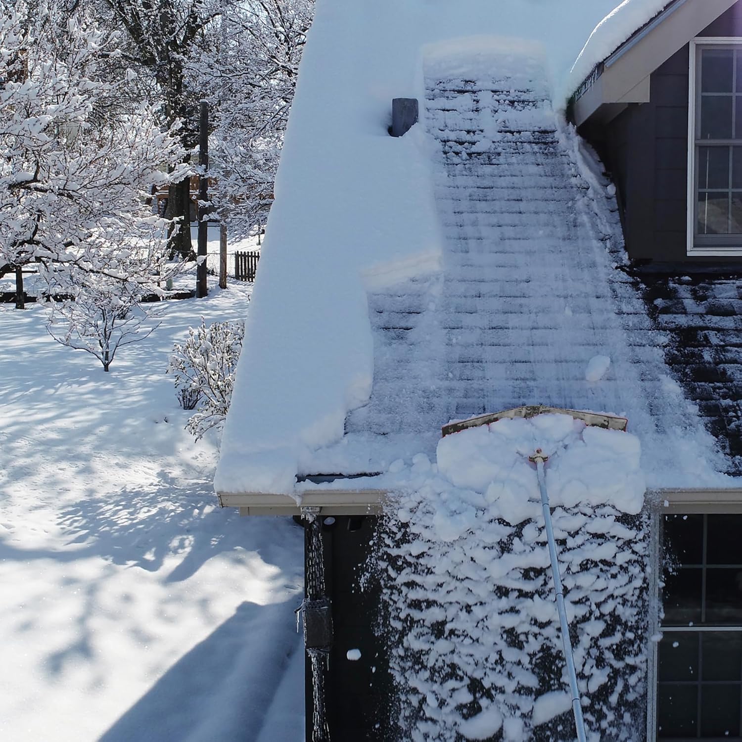 Snow Roof Rake w 16ft Pole, Easy Snow Removal from Roof, Prevents Ice Dams, Quick Assembly, 36 Inches Wide, 21 Foot Reach, Designed in The USA