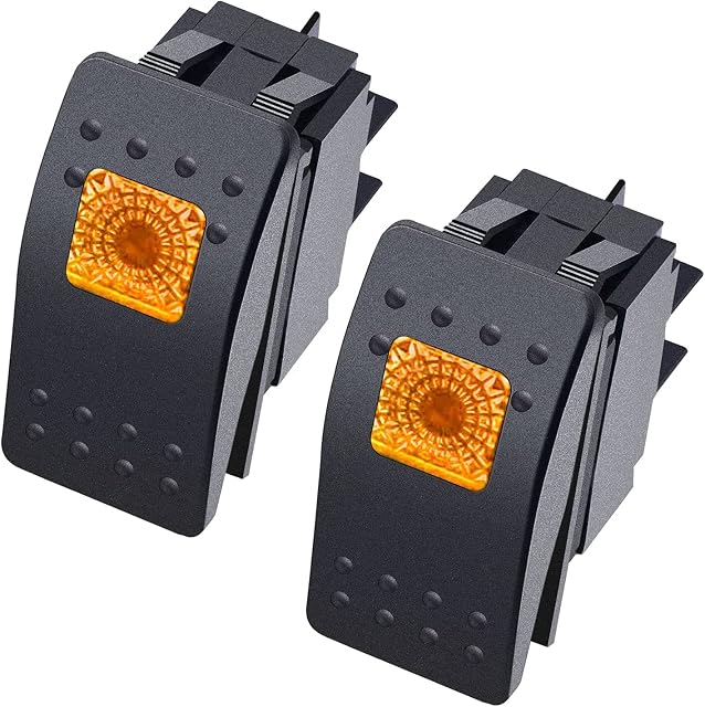 Taiss/2Pcs Boat Marine Lighted Rocker Switch 12V 20A 4Pin On/Off with Yellow LED Car Offroad Push Button Toggle Switch RK1-06N-Y