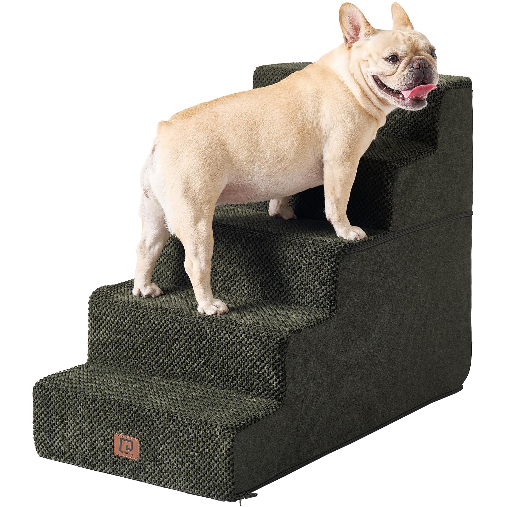 EHEYCIGA Dog Stairs for Small Dogs 22.5”H, 5-Step Dog Stairs for High Beds, Pet Steps for Small Dogs and Cats, and High Bed Climbing, Non-Slip Balanced Dog Indoor Step, Olive Green, 3/4/5 Steps