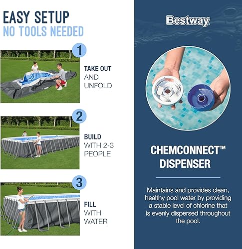Vista 54 de Bestway 56631E-BW - Juego de piscina de verano con marco ovalado de acero eléctrico sobre el suelo, bomba de filtro y escalera de seguridad, 14 x 8