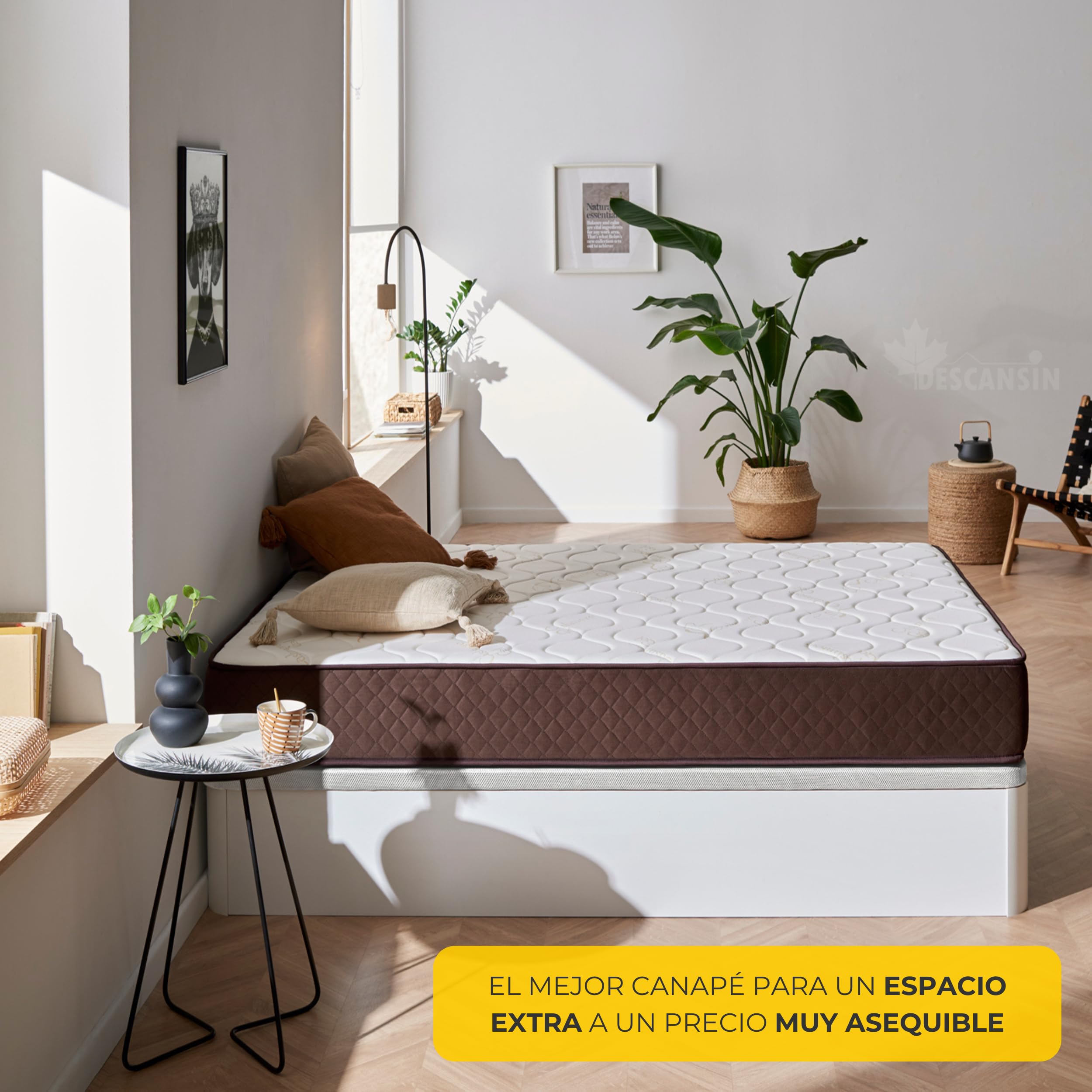 DESCANSIN - Canapé Abatible | Canape para tu Cama | Canapes Abatibles 4 Colores Disponibles | Canape para Camas Matrimoniales o Individual | Canape Gran Capacidad 28cm | Canapé (Blanco, 135x190)