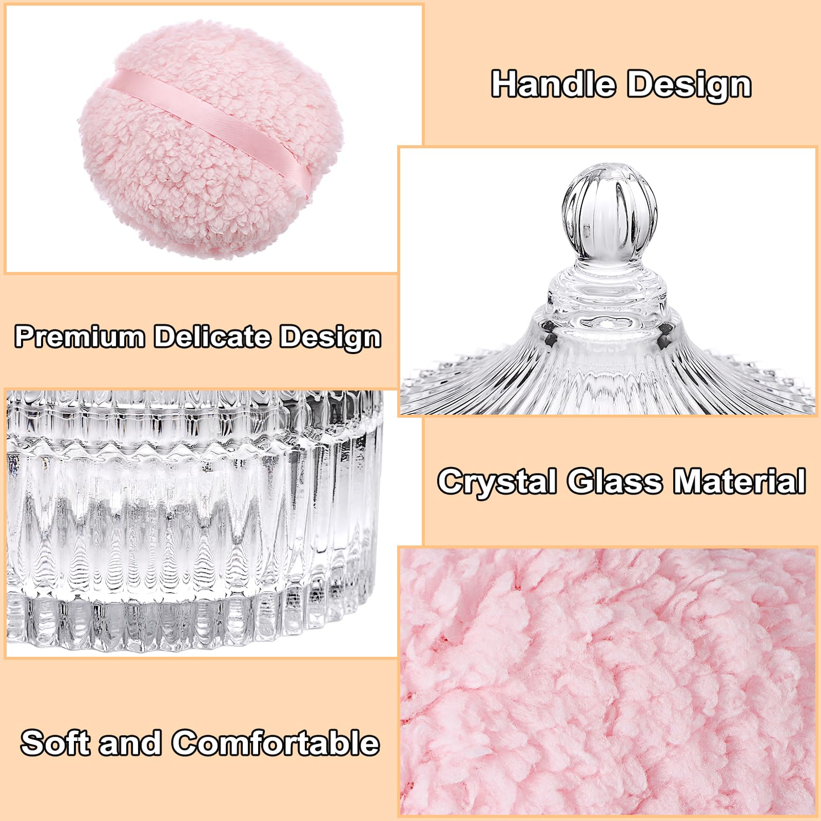 Körper Puderdose mit Quaste Babypuder Box Transparent Glas Dose mit Rosa Puderquaste Yurt-Form Behälter für Körperpuder, Loses Puder, Talkumpuder Damen Geschenk Durchmesser 14,5 cm, Kein Puder