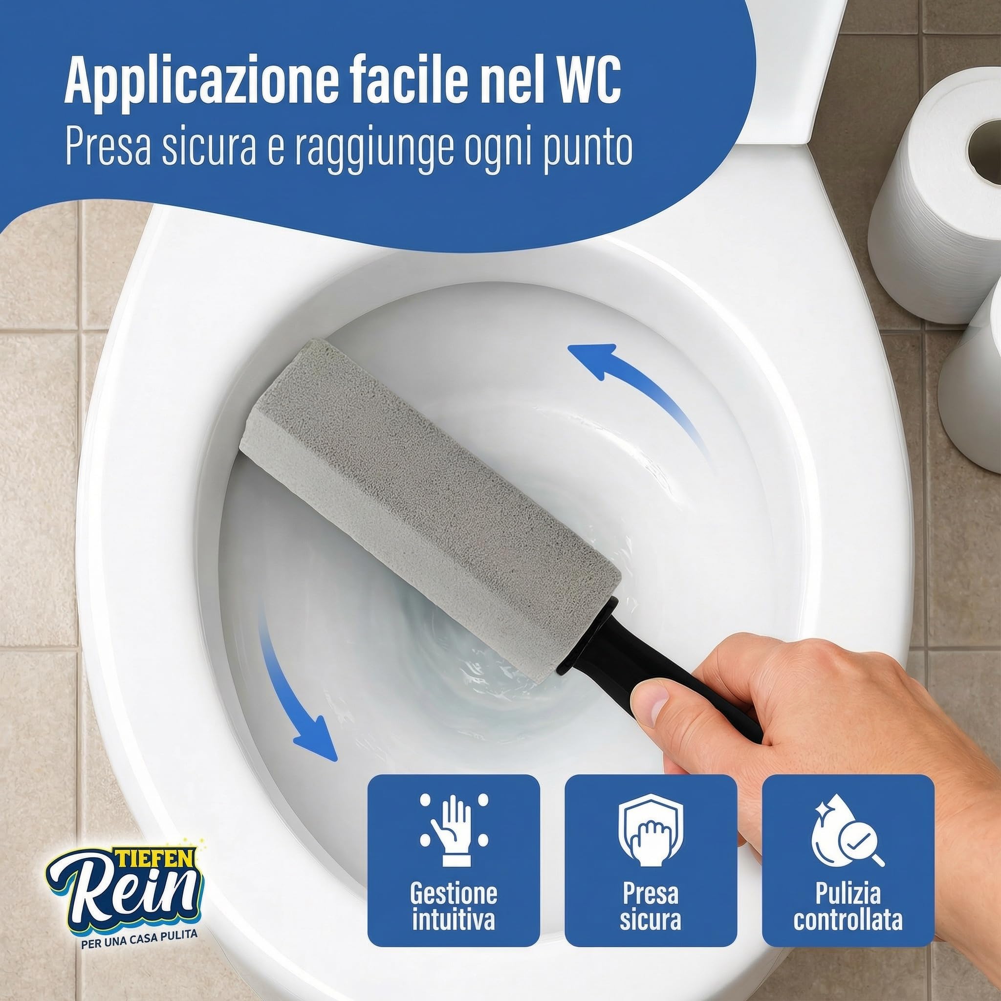 Pietra Pomice WC Professionale – Pietra Pomice contro Calcare e Macchie, Alternativa a Decalcificante, Disincrostante WC e Detergente per Pulizia Bagno Efficace - 3