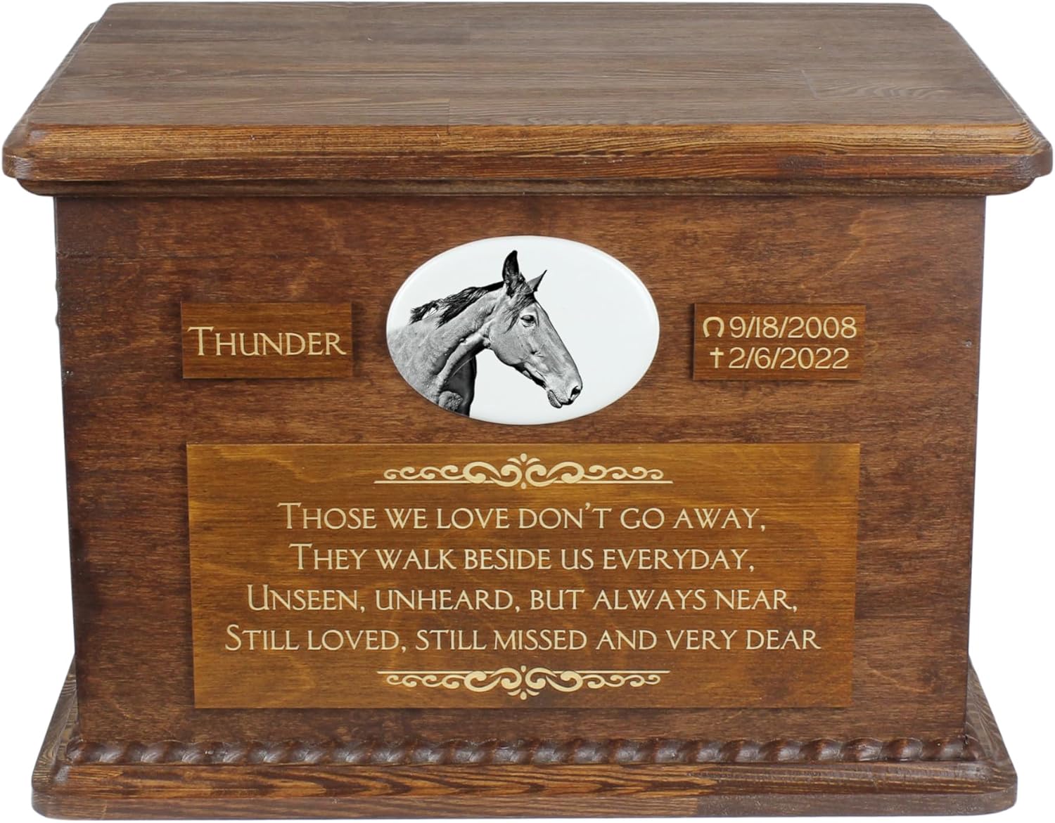 Art-Dog Big Urn for Horse Ashes - Handmade Memorial with Photo - Personalized Custom Horse Urn with Brass Handles and Ceramic Plaque - 15.7x11.8x11” – Australian Stock Horse