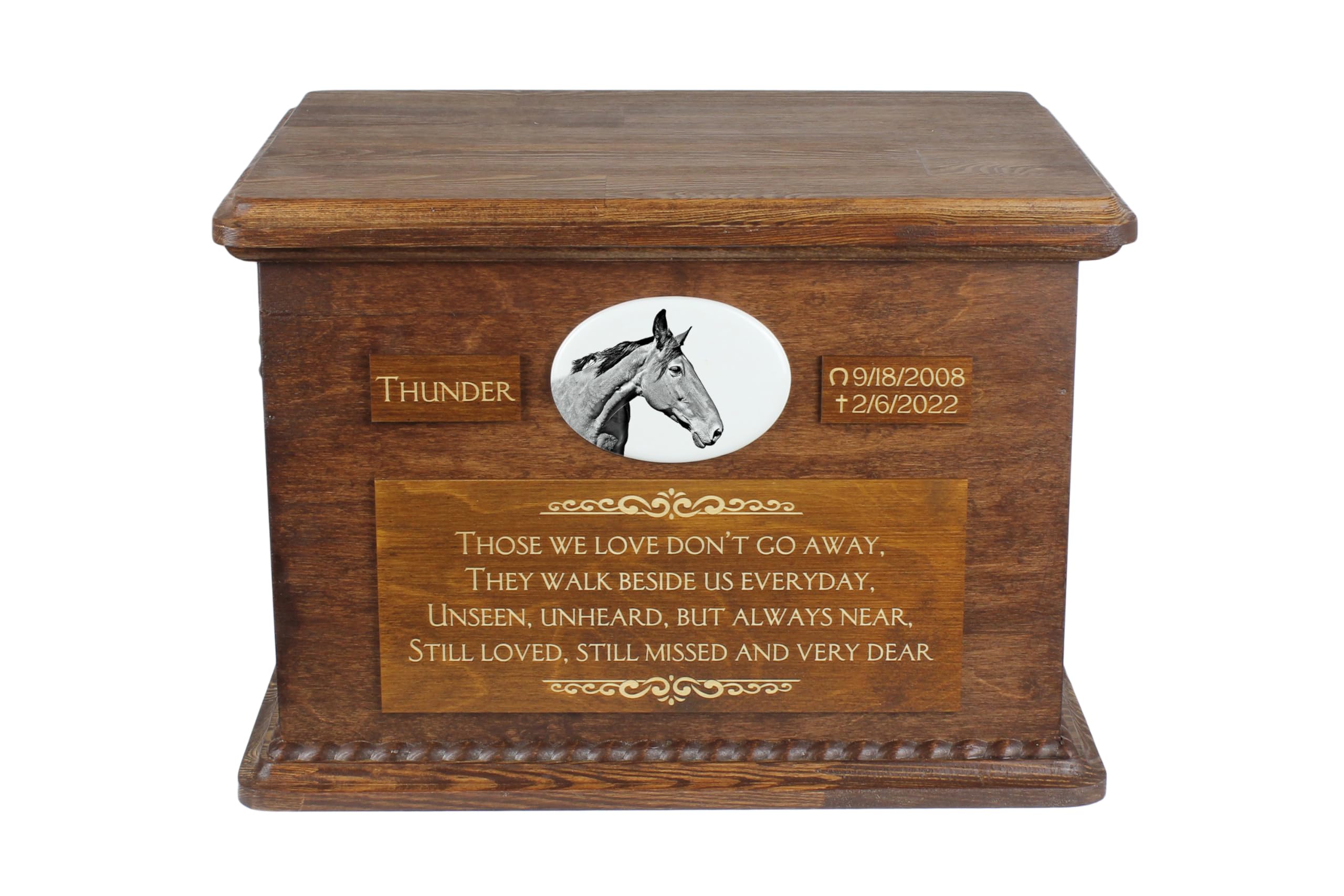 Urne pour cendres de cheval faite main mémorial haut de gamme Art-Dog avec plaque en céramique