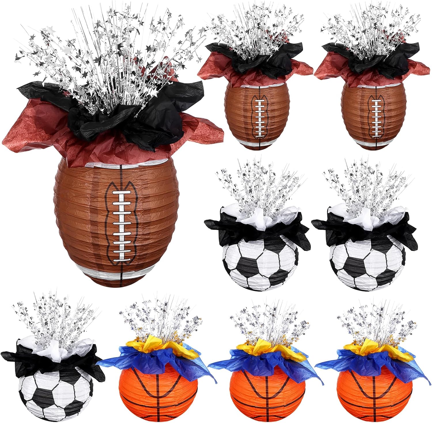 51Pcs Sports Party Decorations Set, 12" Sports Decorations Paper Lanterns Centerpiece Soccer Football Basketball Table Centerpiece Lantern Metallic Foil Spray Wrapping Paper for Birthday Decor