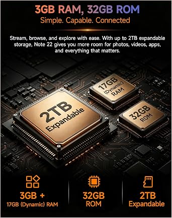 Ulefone Note 22 Compact Unlocked Smartphone, Android 16 Go 4G Cell Phone | 20GB RAM (3GB+17GB virtual), 32GB ROM, 2TB expandable, removable 3000mAh battery, Dual SIM, Face Unlock, USB-C, Cosmic Orange