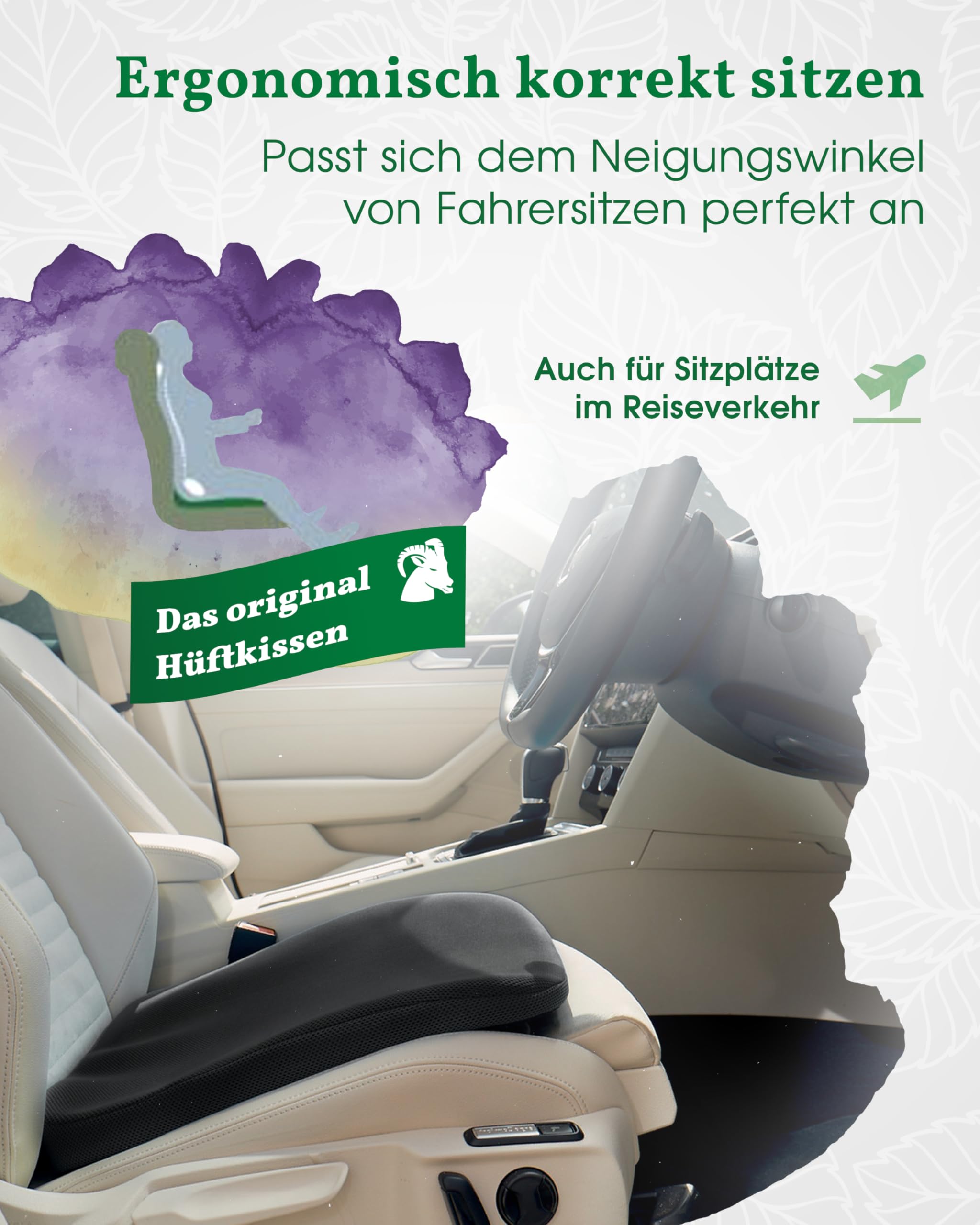 Orthopädisches Keilkissen Auto anthrazit – Ergonomisches Sitzkissen für Fahrersitz & Beifahrersitz – Entlastet Rücken, Hüfte & Knie – Für aufrechtes, schmerzfreies Sitzen im Fahrzeug