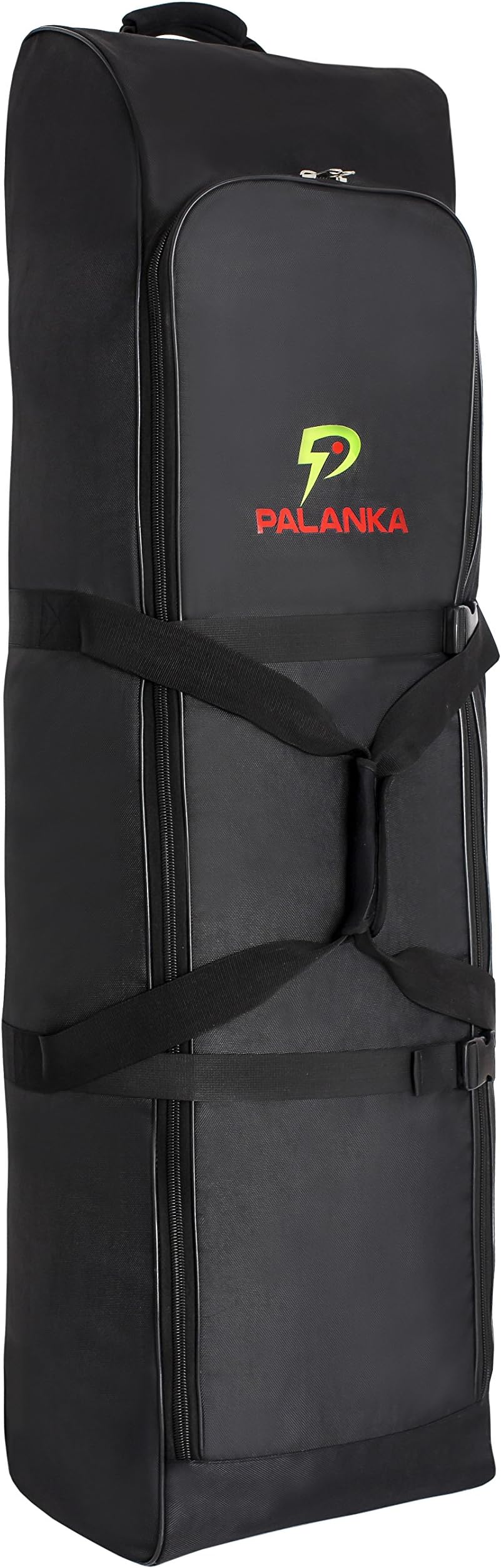 PALANKA Golf Bag Travel Cover with Built-in Wheels (Black) Heavy Duty Protective Fabric | Padded Top Club Head Coverage | Top Handle, Zippered Pockets, ID Tag