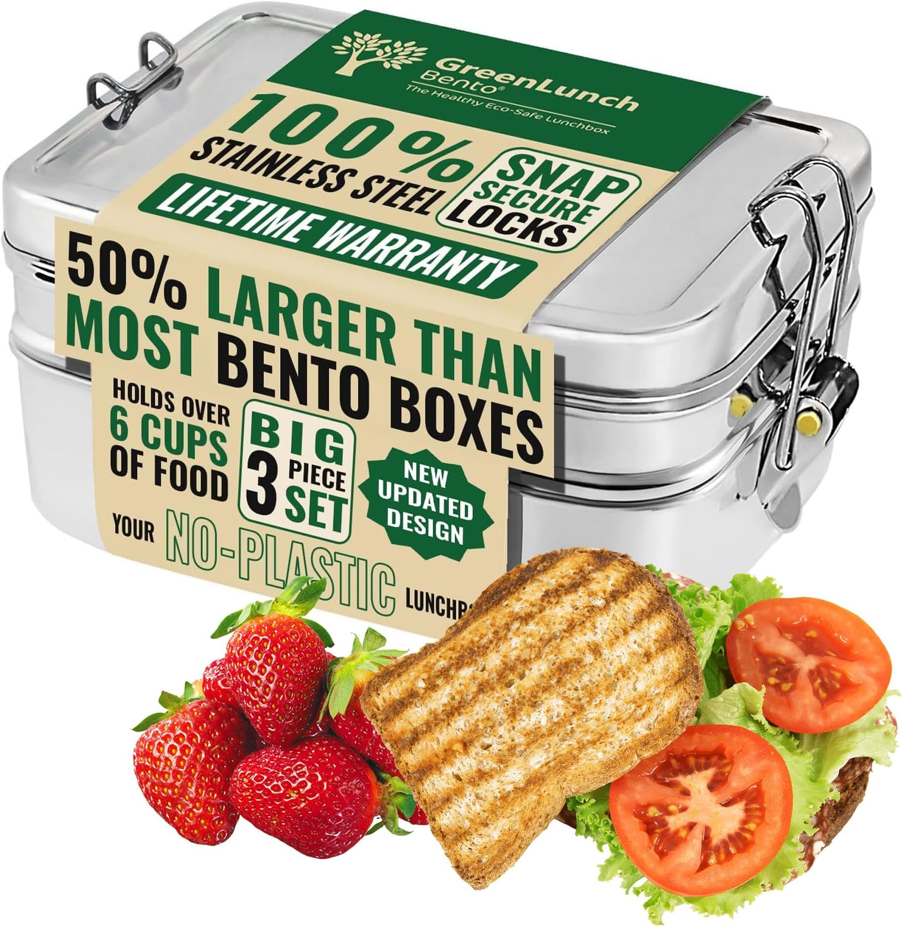 Stackable Stainless Steel Bento Box for Adults, 6 Cup with Snack Pod