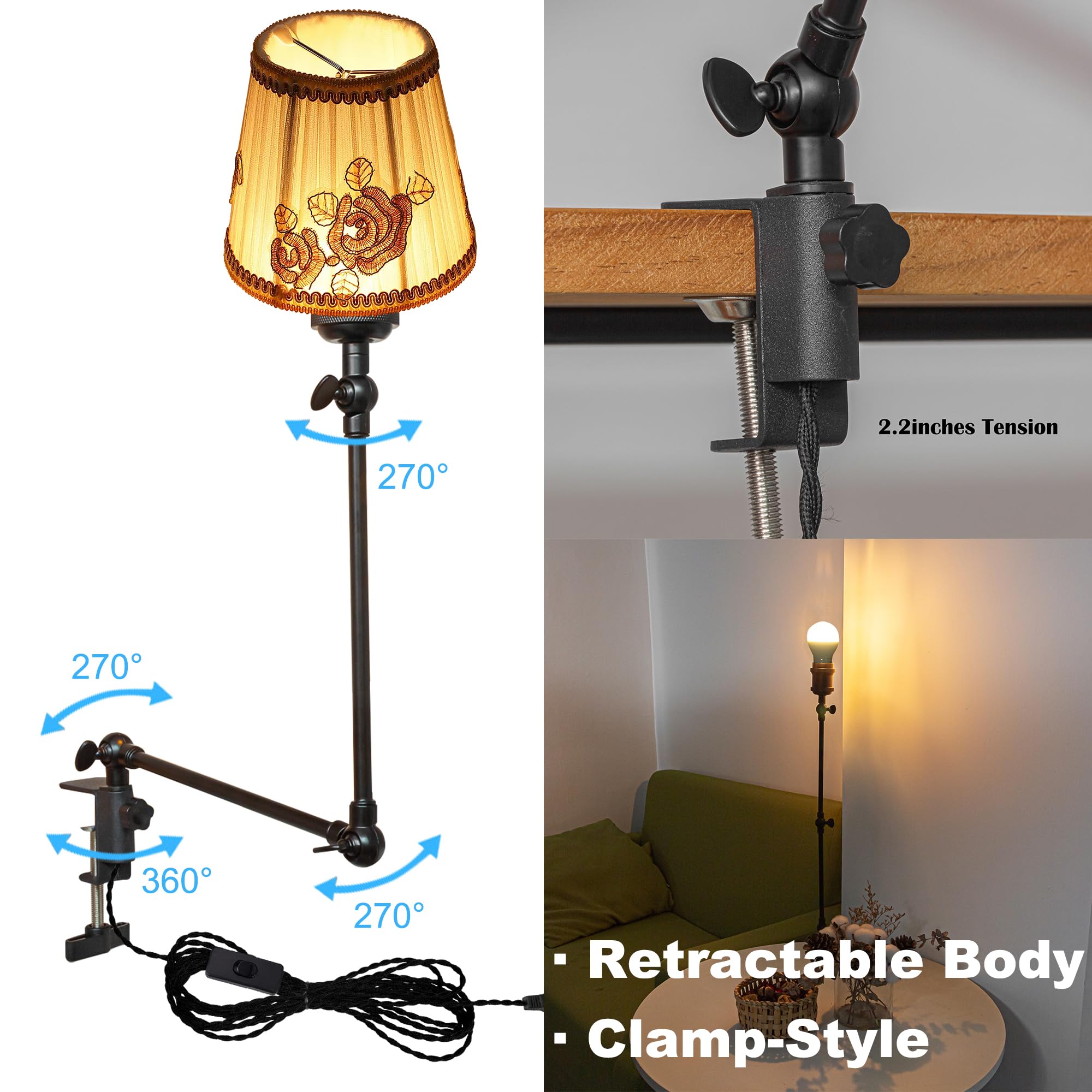 Klemmleuchte mit Fernsteuerung,1 Packung Leselampe mit 2,5 m Kabel, Dimmbar Nachttischlampe,Augenpflege Schreibtischlampe für Büro Heimgebrauch, E27 Lampenhalterung - DZ0329/805
