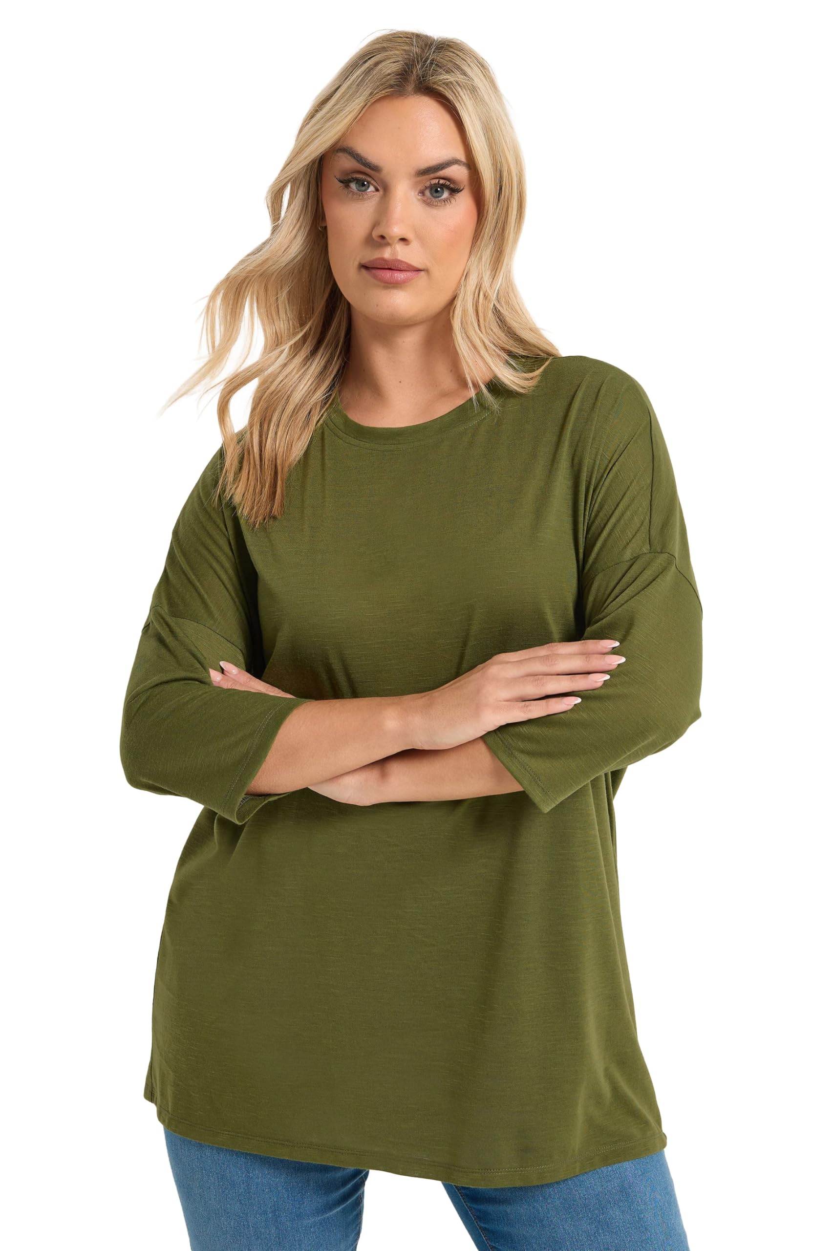 Yours Women's Olive Drop Shoulder Tunic Top In Size 26-28