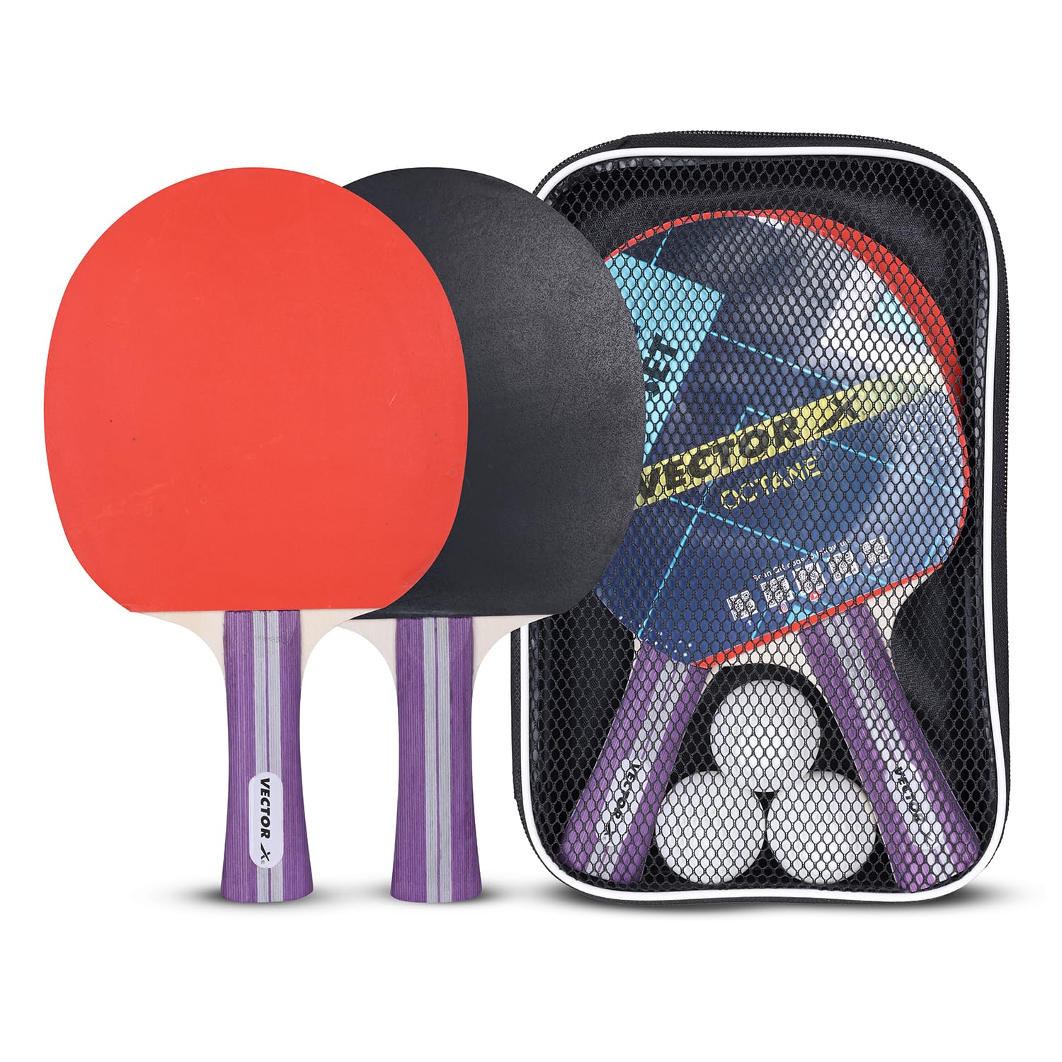 Vector X Octane Tischtennis-Spielset (2 Schläger und 3 Bälle) (weißer Ball), Tischtennisschläger und TT-Bälle, Set (mehrfarbig)